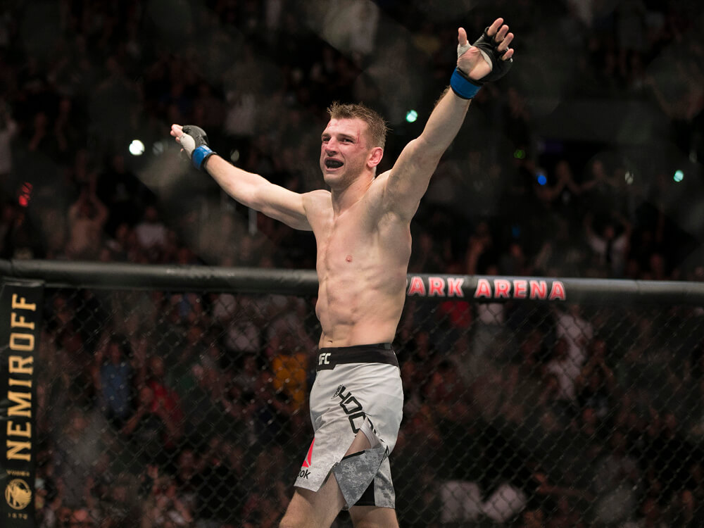 Hooker soaks up the crowd’s acclaim after his UFC victory at Spark Arena on February 23. Photo: Clinton Tudor